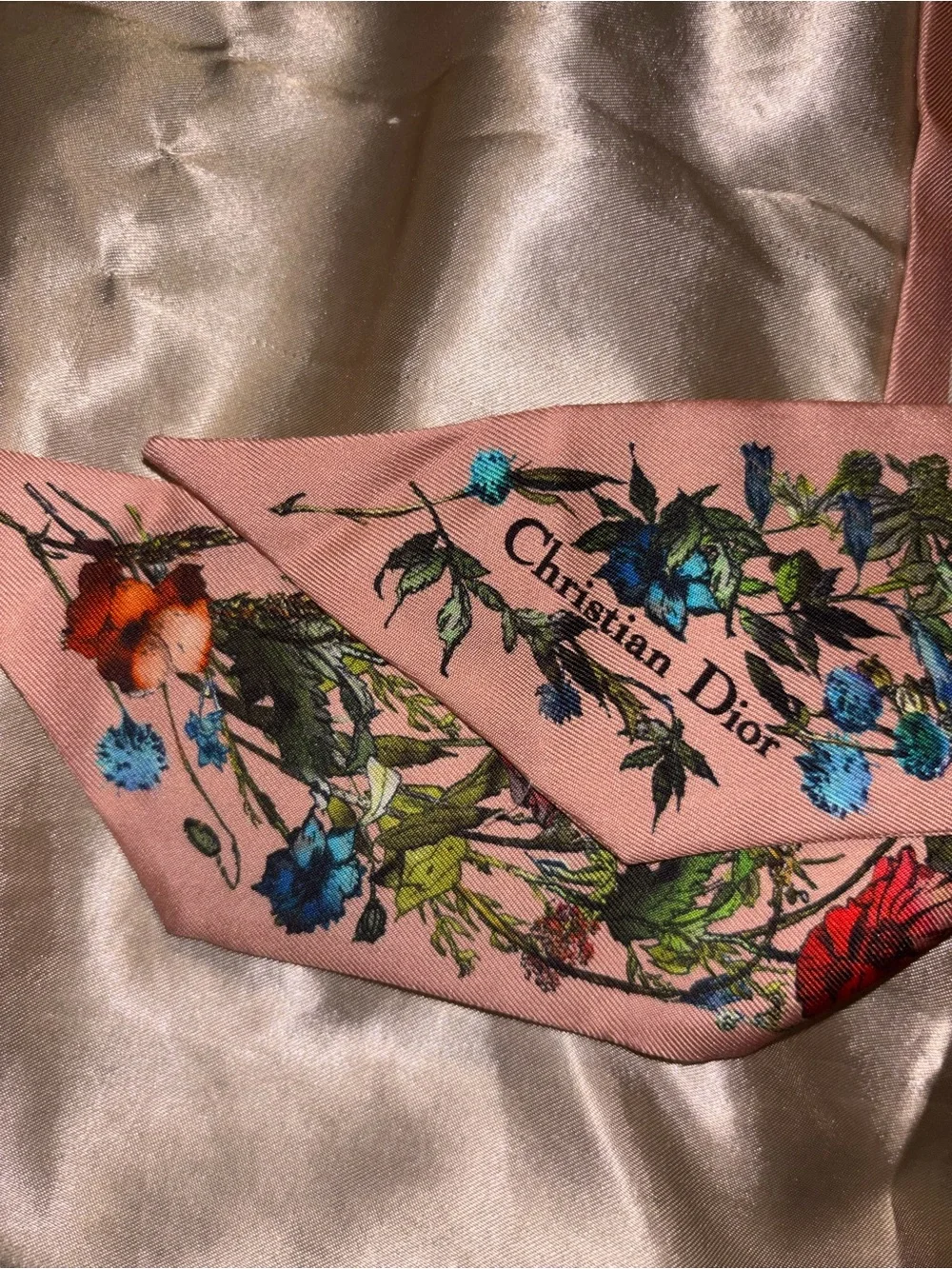 Christian Dior Mitzah Pink Floral Twilly Scarf Authentic